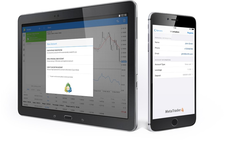 iOS/Android版MetaTrader 4モバイルプラットフォームでも、デモアカウントを無料で開設することができます iOS/Android版MetaTrader 4モバイルプラットフォームでも、デモアカウントを無料で開設することができます