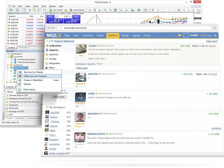 どんなトレーダーもロボットやインディケータをオーダーすることができ、数百の開発者がその依頼に応えます どんなトレーダーもロボットやインディケータをオーダーすることができ、数百の開発者がその依頼に応えます